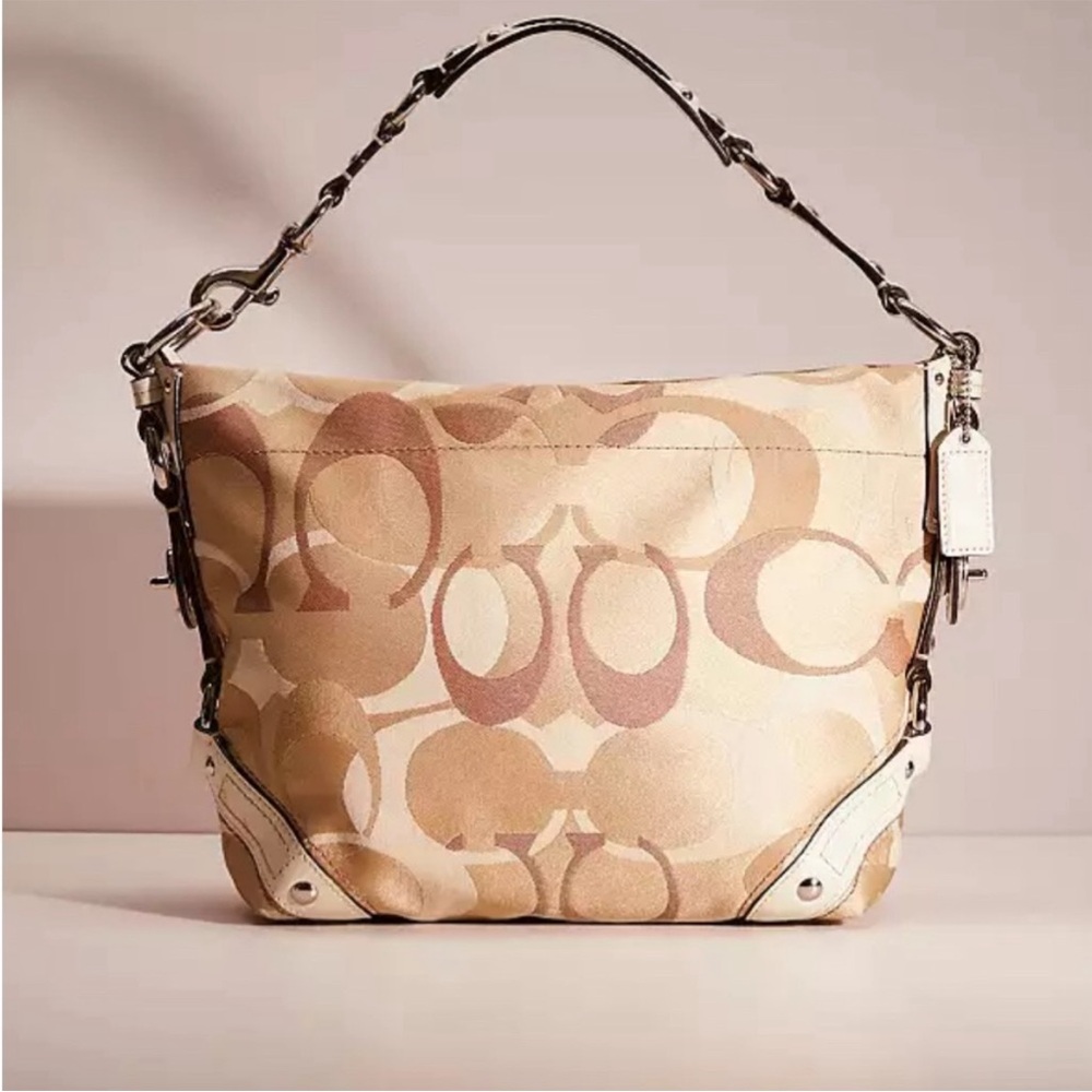 COACH Carly Bag Optic Signature - Jacquard Logo - Khaki White - Pristine+Rare!